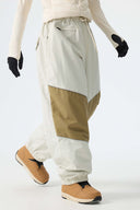 Women's Brown Color-Block Reflective Baggy Snow Pants