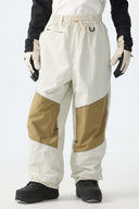 Men's Khaki Color-Block Reflective Baggy Snow Pants