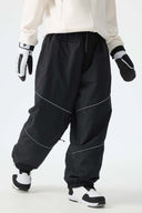 Women's Army Green Color-Block Reflective Baggy Snow Pants