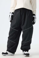 Women's Army Green Color-Block Reflective Baggy Snow Pants