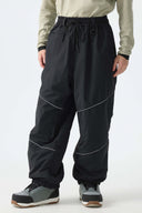 Men's Khaki Color-Block Reflective Baggy Snow Pants