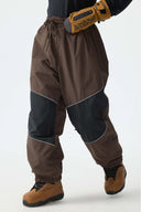 Women's Brown Color-Block Reflective Baggy Snow Pants
