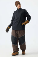 Women's Brown Color-Block Reflective Baggy Snow Pants