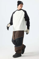 Men's Brown Color-Block Reflective Baggy Snow Pants
