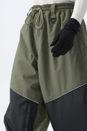 Women's Army Green Color-Block Reflective Baggy Snow Pants