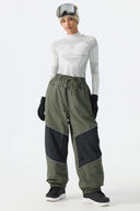 Women's Army Green Color-Block Reflective Baggy Snow Pants