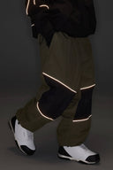 Men's Khaki Color-Block Reflective Baggy Snow Pants