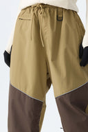Women's Khaki Color-Block Reflective Baggy Snow Pants
