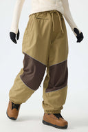 Women's Brown Color-Block Reflective Baggy Snow Pants