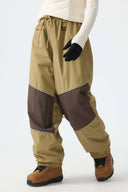 Women's Khaki Color-Block Reflective Baggy Snow Pants