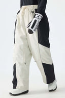 Women's Color Block Black Waterproof Reflective Snow Pants