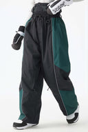 Women's Color Block Black Waterproof Reflective Snow Pants
