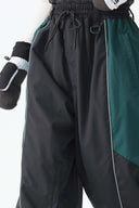 Women's Color Block Black Waterproof Reflective Snow Pants