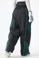 Women's Color Block Black Waterproof Reflective Snow Pants