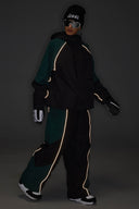 Women's Color Block Black Waterproof Reflective Snow Pants