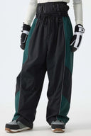Men's Color Block Black Waterproof Reflective Snow Pants