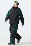 Men's Color Block Black Waterproof Reflective Snow Pants