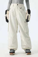 Women's Army Green Contrast Zipper Detail Baggy Snow Pants