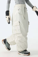 Women's Khaki Contrast Zipper Detail Baggy Snow Pants