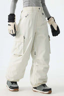 Women's Off White Contrast Zipper Detail Baggy Snow Pants