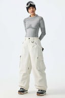 Women's Off White Contrast Zipper Detail Baggy Snow Pants