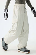 Men's Khaki Contrast Zipper Detail Baggy Snow Pants