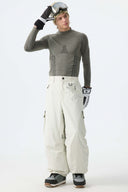 Men's Off White Contrast Zipper Detail Baggy Snow Pants