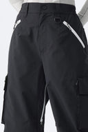 Women's Black Contrast Zipper Detail Baggy Snow Pants