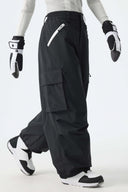 Women's Dark Gray Contrast Zipper Detail Baggy Snow Pants