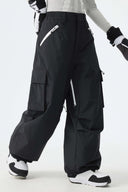 Women's Black Contrast Zipper Detail Baggy Snow Pants
