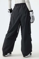 Women's Black Contrast Zipper Detail Baggy Snow Pants