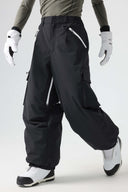 Men's Black Contrast Zipper Detail Baggy Snow Pants