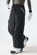 Men's Black Contrast Zipper Detail Baggy Snow Pants
