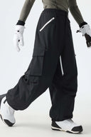 Men's Black Contrast Zipper Detail Baggy Snow Pants