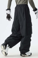 Men's Black Contrast Zipper Detail Baggy Snow Pants