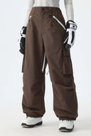 Women's Khaki Contrast Zipper Detail Baggy Snow Pants