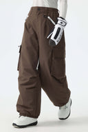 Women's Brown Contrast Zipper Detail Baggy Snow Pants