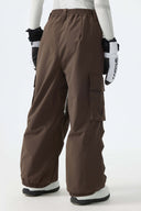 Women's Brown Contrast Zipper Detail Baggy Snow Pants