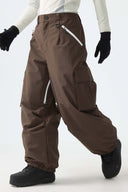 Men's Brown Contrast Zipper Detail Baggy Snow Pants