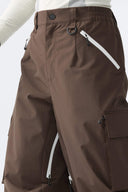 Men's Brown Contrast Zipper Detail Baggy Snow Pants