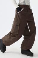 Men's Brown Contrast Zipper Detail Baggy Snow Pants