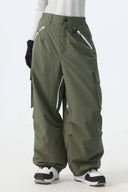 Women's Army Green Contrast Zipper Detail Baggy Snow Pants