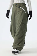 Women's Black Contrast Zipper Detail Baggy Snow Pants