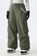 Women's Army Green Contrast Zipper Detail Baggy Snow Pants