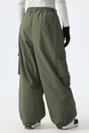 Women's Army Green Contrast Zipper Detail Baggy Snow Pants