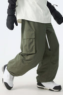 Men's Army Green Contrast Zipper Detail Baggy Snow Pants