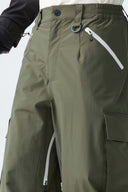 Men's Army Green Contrast Zipper Detail Baggy Snow Pants