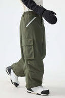 Men's Black Contrast Zipper Detail Baggy Snow Pants