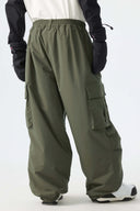 Men's Army Green Contrast Zipper Detail Baggy Snow Pants