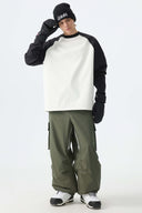 Men's Army Green Contrast Zipper Detail Baggy Snow Pants